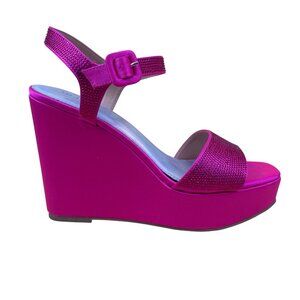 Maripé Women’s Fuchsia Rhinestone Ankle Strap  Platform AVA Wedge Sandals Sz 10M